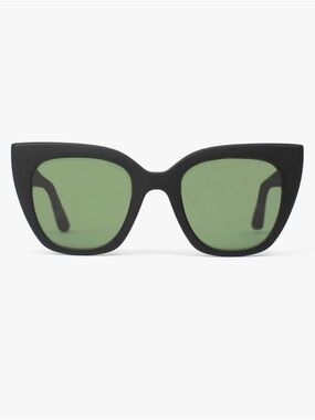 TOMS Sydney Cat-Eye Sunglasses in Matte Black with Green Lenses